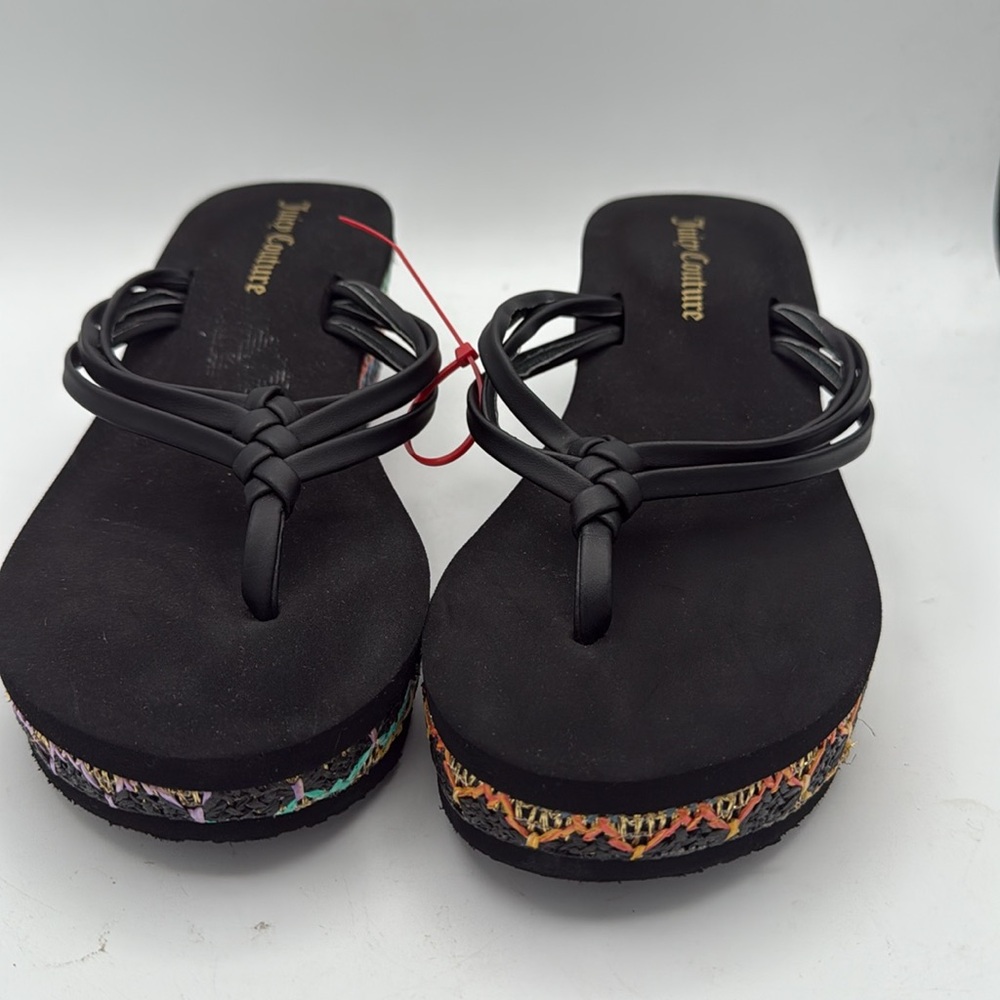 Juicy Couture Black and Multicolor weave Slipon Wedge platform Sandals sz M 7-8